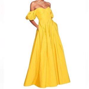 Marchesa NOTTE Taffeta balloon sleeves off the shoulder A line formal gown dress